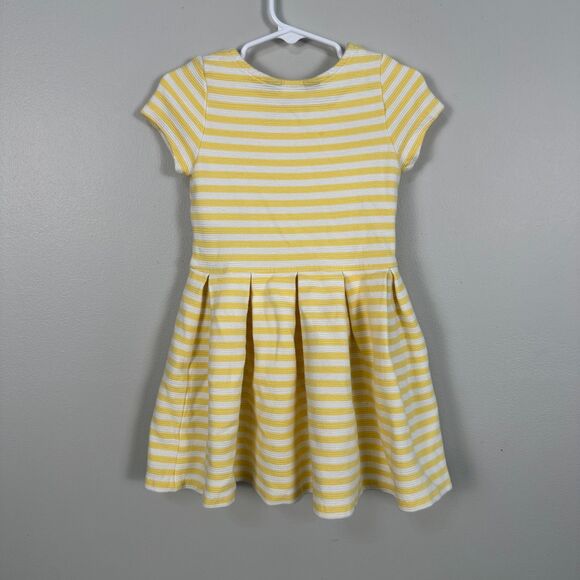 Polo Ralph Lauren Girls 4T Short Sleeve Fit Flare Dress Yellow White Stripe - Picture 2 of 3